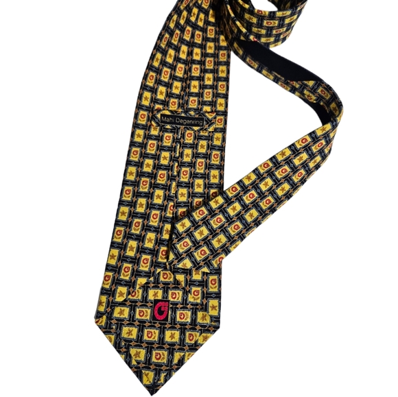 MAHI DEGENRING XL Black/Yellow Geometric Silk LUXURY Tie HANDMADE ITALY - Picture 2 of 5